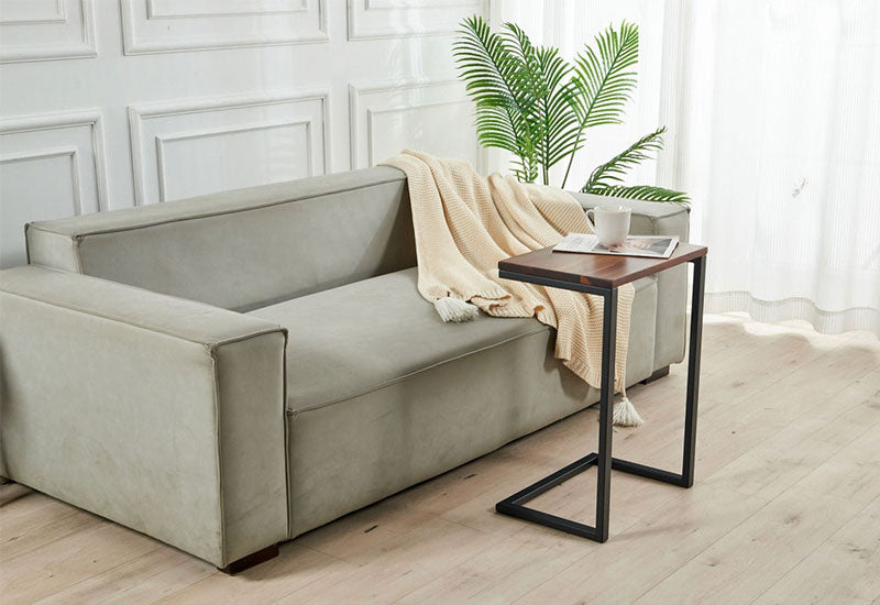 EarthyGrain Modern Walnut C-Table - Space-Saving Couch Side Table