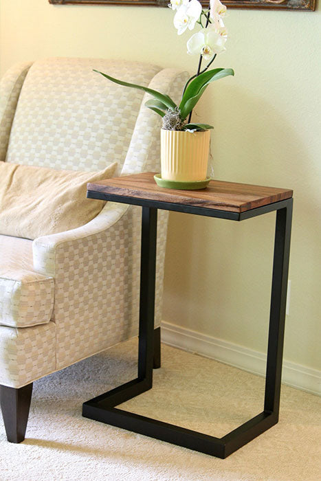EarthyGrain Modern Walnut C-Table - Space-Saving Couch Side Table