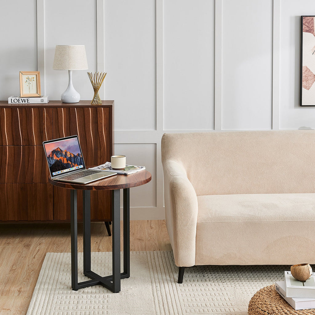 EarthyGrain Round End Table - Solid Walnut & Steel Side Table