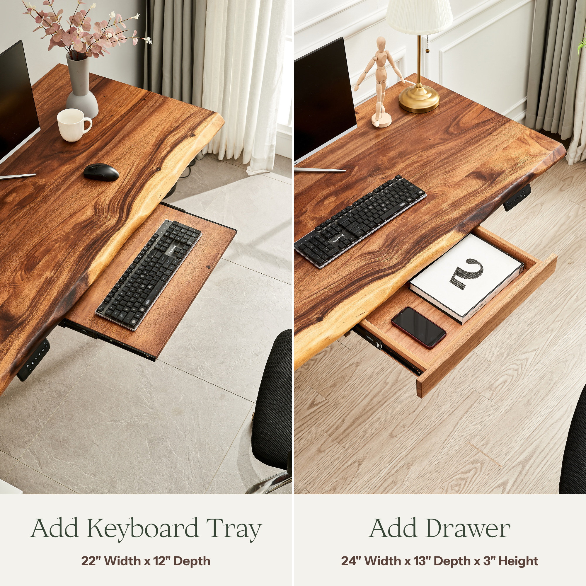 EarthyGrain Solid Walnut Storage Drawer - Under-Desk Add-on