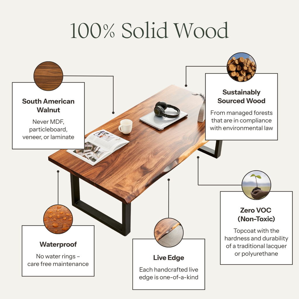 EarthyGrain Live Edge Coffee Table - Solid Walnut Living Room Centerpiece