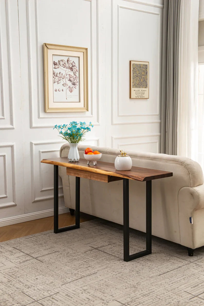 EarthyGrain Live Edge Console Table - Rustic Modern Entryway Table
