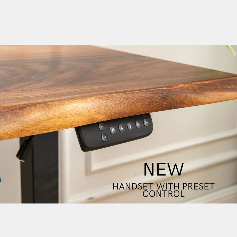 EarthyGrain Motorized Adjustable Standing Desk - White Frame & Live Edge Walnut