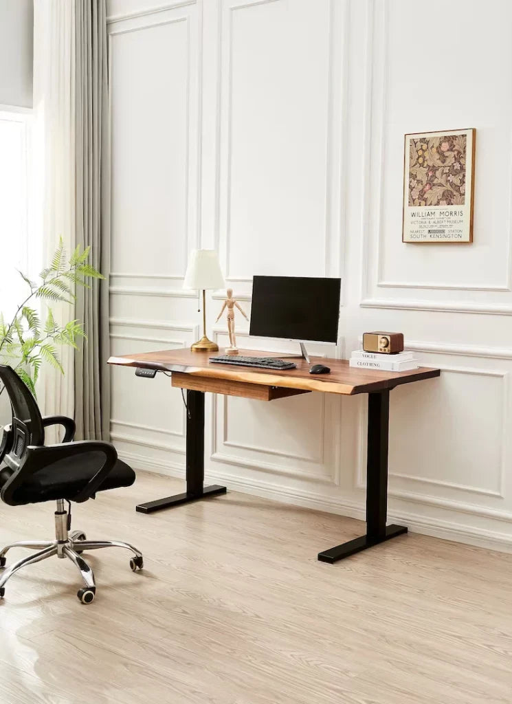 EarthyGrain Motorized Adjustable Standing Desk - Black Frame & Live Edge Walnut