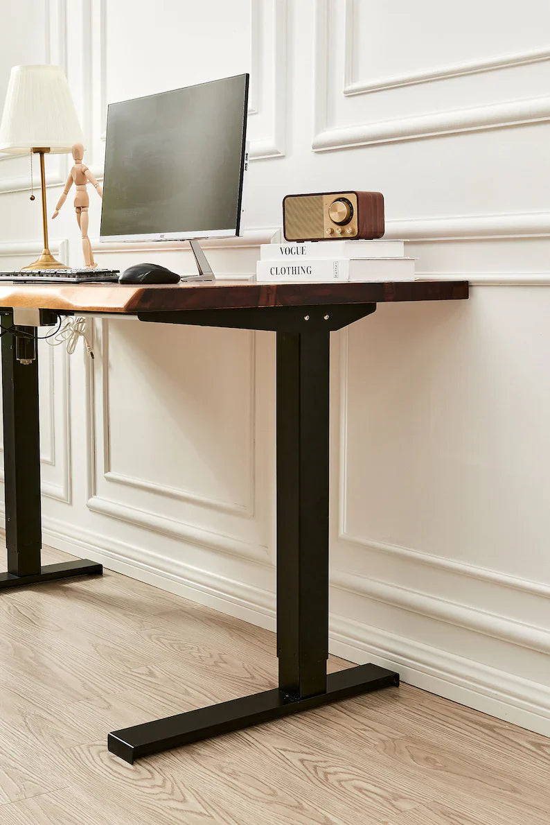 EarthyGrain Motorized Adjustable Standing Desk - Black Frame & Live Edge Walnut