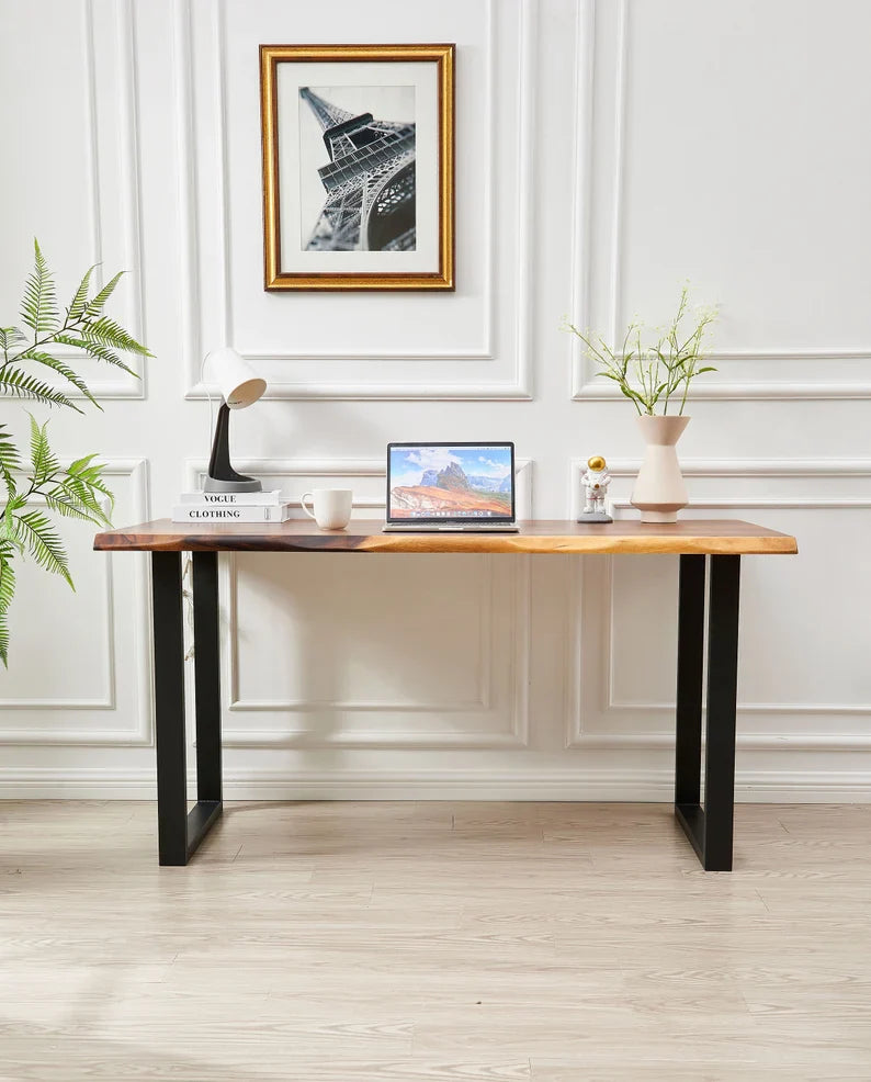 EarthyGrain Premium Live Edge Desk - Industrial U-Shaped Legs Workspace