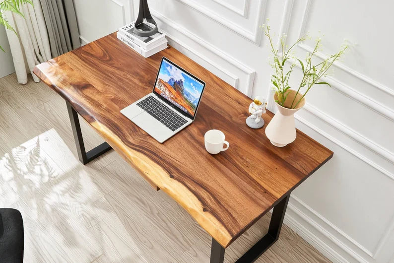 EarthyGrain Premium Live Edge Desk - Industrial U-Shaped Legs Workspace