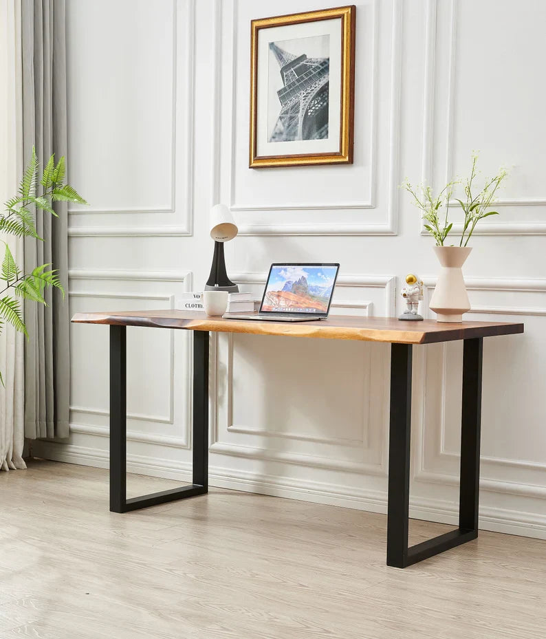 EarthyGrain Premium Live Edge Desk - Industrial U-Shaped Legs Workspace