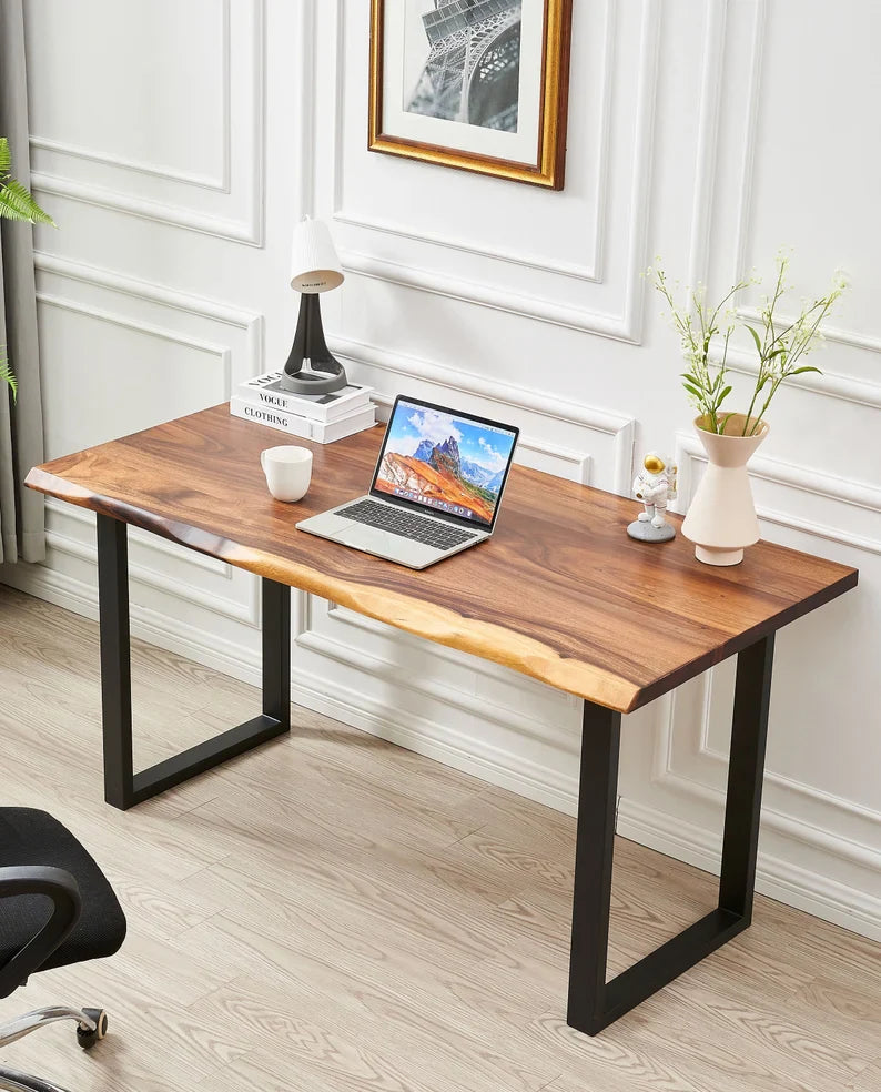 EarthyGrain Premium Live Edge Desk - Industrial U-Shaped Legs Workspace