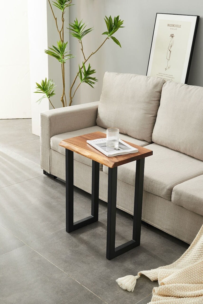 EarthyGrain Live Edge End Table - Compact Solid Walnut Side Table