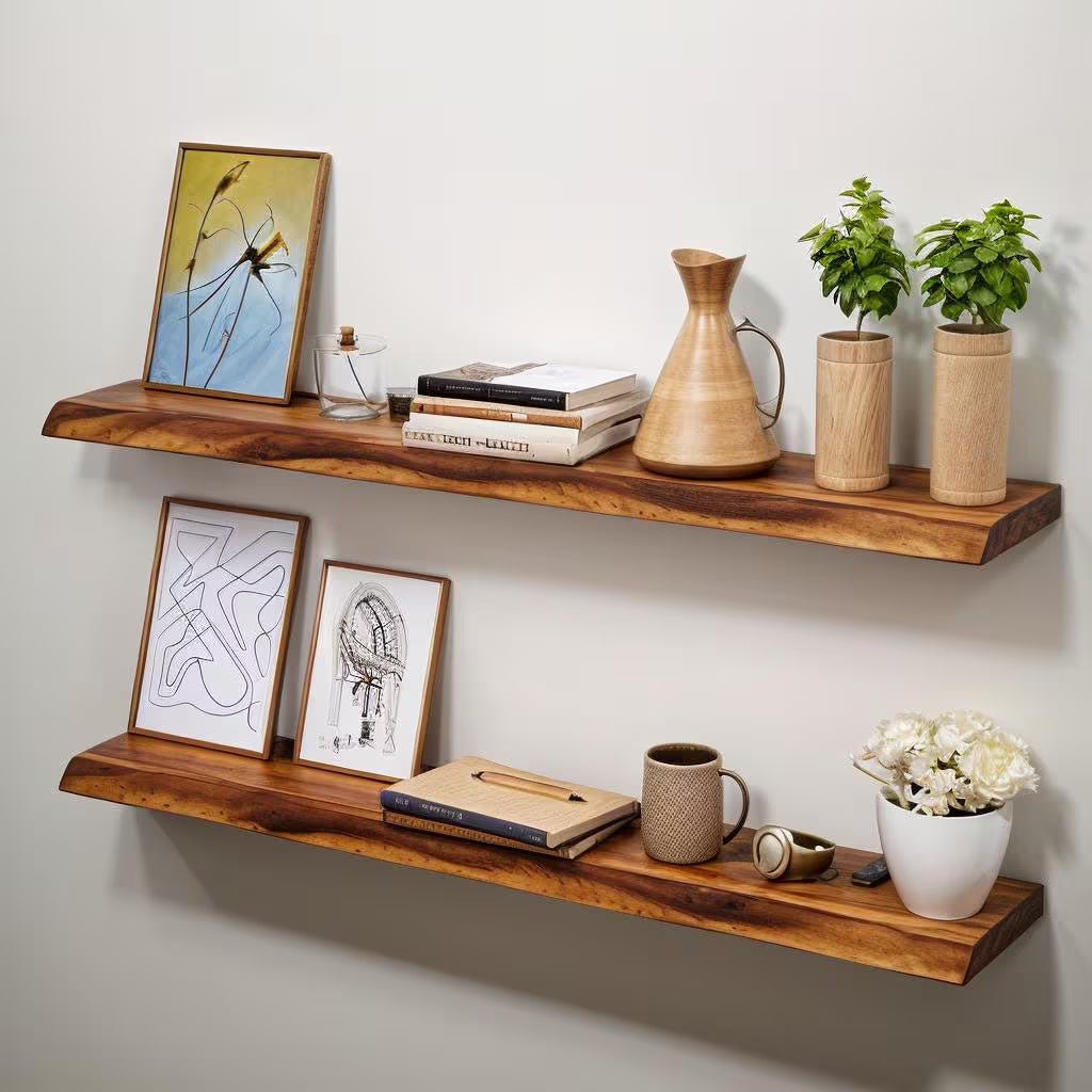 EarthyGrain No-Measure Floating Shelf - Live Edge Walnut Wall Decor